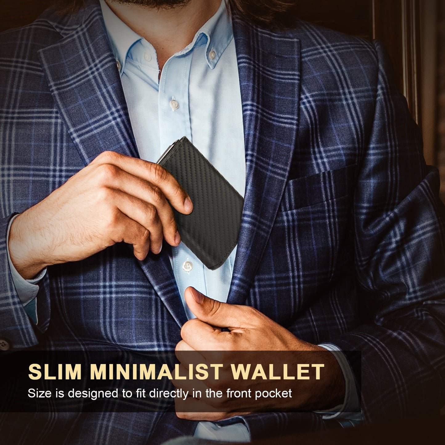 WELLNEC Mens Wallet Card Holder - for 12-15 Cards, Slim Pop Up Wallet for Men, ID Window, Smart Wallet with RFID Blocking, Front Pocket, Cash Slot, Easily Removable Money & Cards, Carbon Fiber